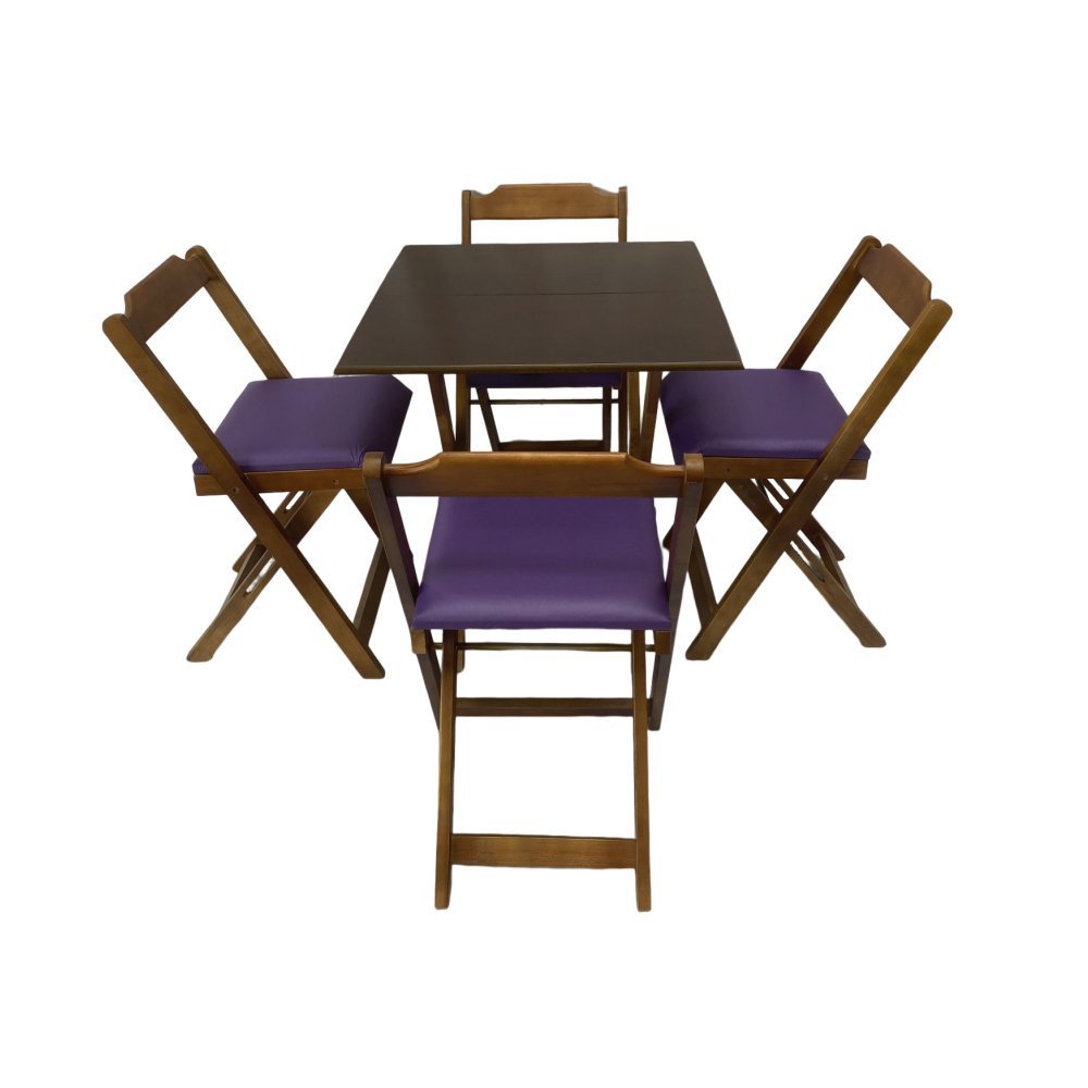 Conjunto Dobrável 70x70 Imbuia com 4 Cadeiras Estofada Roxo