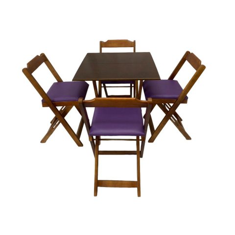 Conjunto Dobrável 70x70 Imbuia com 4 Cadeiras Estofada Roxo