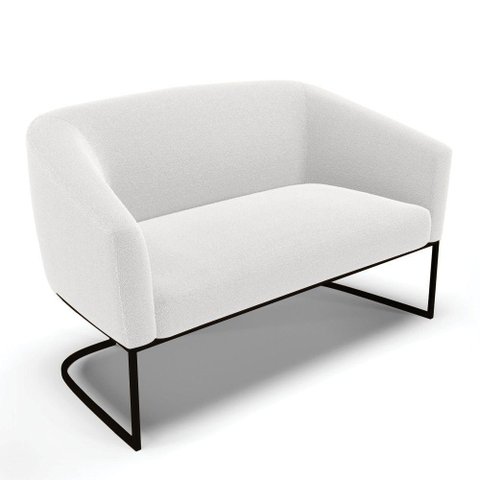 Sofá Namoradeira 2 Lugares Base Industrial Preto Stella Bouclê D03 - D'Rossi Cor Off White