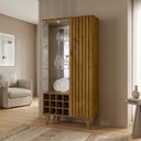 Ver imagem 1 de Cristaleira com Portas de Vidro, LED e Espelho e Pés em Madeira Maciça 180x90,5cm Naturalle Marrom