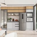 Ver imagem 3 de Cozinha Modulada 10 Peças 7 Aéreos 1 Balcão 1 Torre 1 Cristaleira Nara CabeCasa MadeiraOriginals Marrom/Avena/Cinza Claro