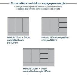 Cozinha Modulada 10 Peças 7 Aéreos 1 Balcão 1 Torre 1 Cristaleira Nara CabeCasa MadeiraMadeira - 15