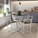 Ver imagem 1 de Conjunto Mesa Redonda Preta 4 Cadeiras Pequena Estofado Industrial White