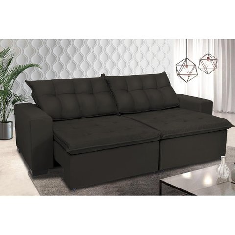 Sofá Retrátil e Reclinavel Oklahoma 3,02 Mts com Molas e Pillow no Assento Tecido Suede Café