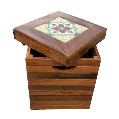 Banco BANQUETA PUFF Madeira Com Ladrilho Banco Artesanal Baú NATURAL MINAS ARTE PRÓPRIA banco ladril