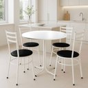Ver imagem 2 de Mesa de Jantar Redonda 80cm Branca Tampo Madeira Branco