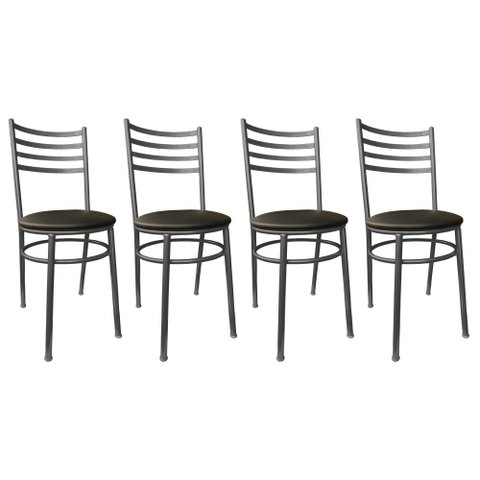 Conjunto 4 Cadeiras Jantar de Metal Preto e Assento Estofado Preto