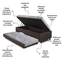 Bicama Box Baú 88x188 Corino Linho com Colchão de Espuma Ecoline D20 Ecoflex - 5