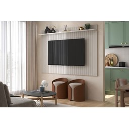 Rack com Painel Ripado Frisado para Sala de Estar Dallas Lukaliam:off White/jequitiba - 3