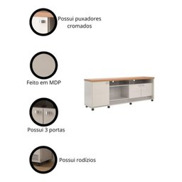 Rack com Painel Ripado Frisado para Sala de Estar Dallas Lukaliam:off White/jequitiba - 6