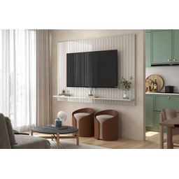 Rack com Painel Ripado Frisado para Sala de Estar Dallas Lukaliam:off White/jequitiba - 2
