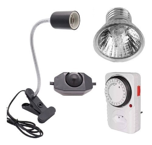 Luminária Com Dimmer Lâmpada Uva Uvb 50w 110v Temporizador Rept Combo - 1