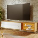 Ver imagem 1 de Rack para Sala de Estar TV 75 pol com LED Pés Industrial 216cm Salerno C04 Naturale Off White Matte
