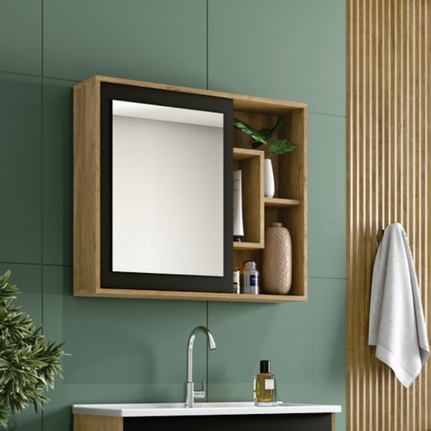 Armário Espelheira Banheiro Florença 79cm 1 Porta 1 Nicho