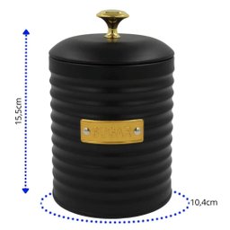 Porta Açucar de Metal com Tampa Friso Preto 15,5cm - 2