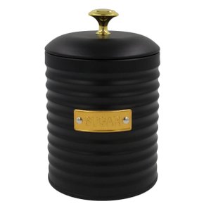 Porta Açucar de Metal com Tampa Friso Preto 15,5cm