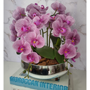 Ver imagem 3 de Arranjo Com 4 Orquídeas Violeta Vaso Prata 28cm