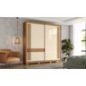 Guarda Roupa Casal 2 Portas de Correr 4 Gavetas Aston Cor Nature/off White ou Nature/verde - Henn - 2