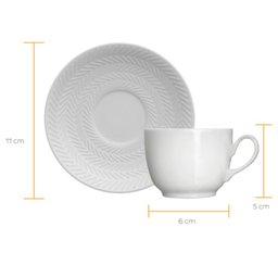Conjunto 6 Xícaras de Café com Pires em Porcelana 75ml Branco Chevron Germer - 6