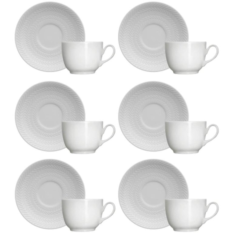 Conjunto 6 Xícaras de Café com Pires em Porcelana 75ml Branco Chevron Germer Conjunto 6 Xícaras de Café com Pires em Porcelana 75ml Branco Chevron Germer