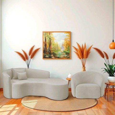 Kit Recamier Curvo Sala de Estar Inglaterra 200cm Lado Direito e Poltrona Orgânica Luxo Amore Linho