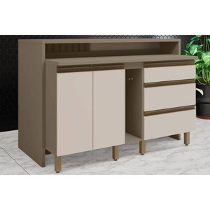 Bancada Ilha Cozinha Balcão Gourmet Connect C/ 2 Portas e 3 Gavetas 145cm Duna/cristal - Henn