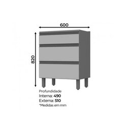 Bancada Ilha Cozinha Balcão Gourmet Connect C/ 2 Portas e 3 Gavetas 145cm Duna/cristal - Henn - 4