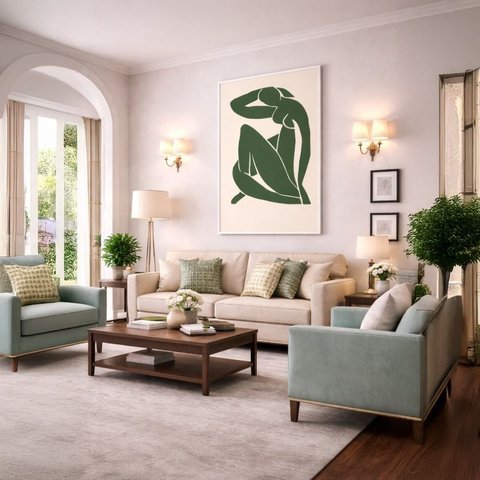 Quadro Canvas Matisse a Linha Verde 90x60cm Mold Preta