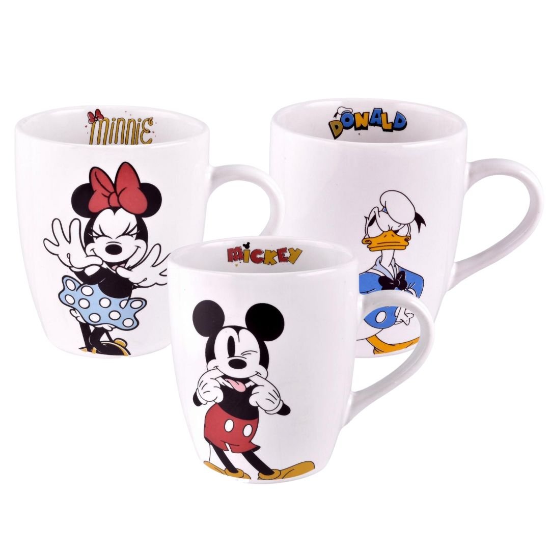 Kit 3 Canecas Disney Cerâmica Mickey, Minnie e Pato Donald 330ml - Tuut