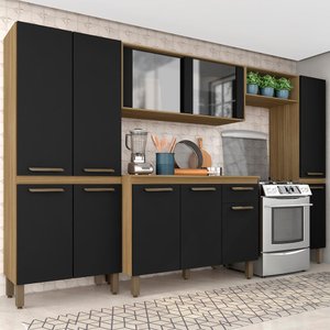 Armário de Cozinha Tieli 5 Peças com Vidro Bor/pret - Móveis Arapongas Boreal/preto Fosco