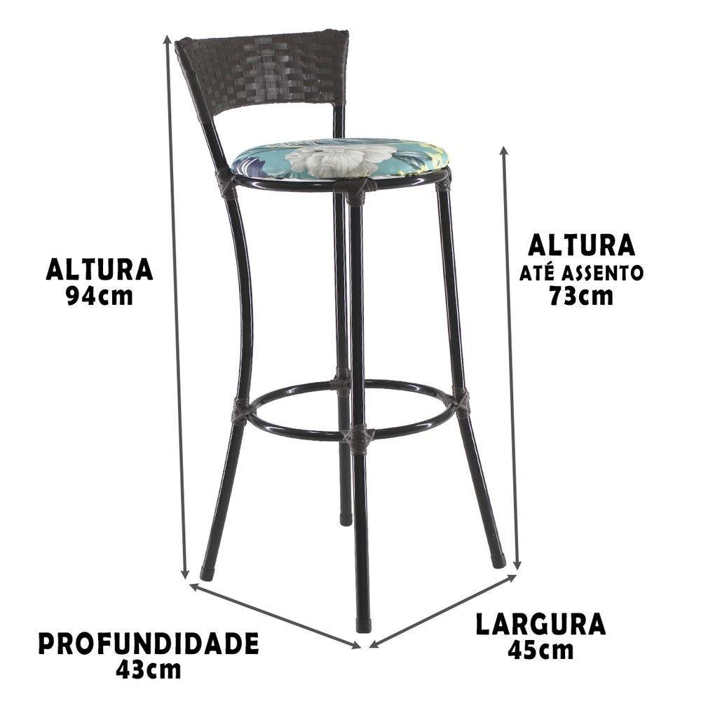 Kit Com 8 Banquetas Altas Forts Fibra Uv Bancada, área Goumert, Bar, Piscina, Balcão, Floral Azul - 3