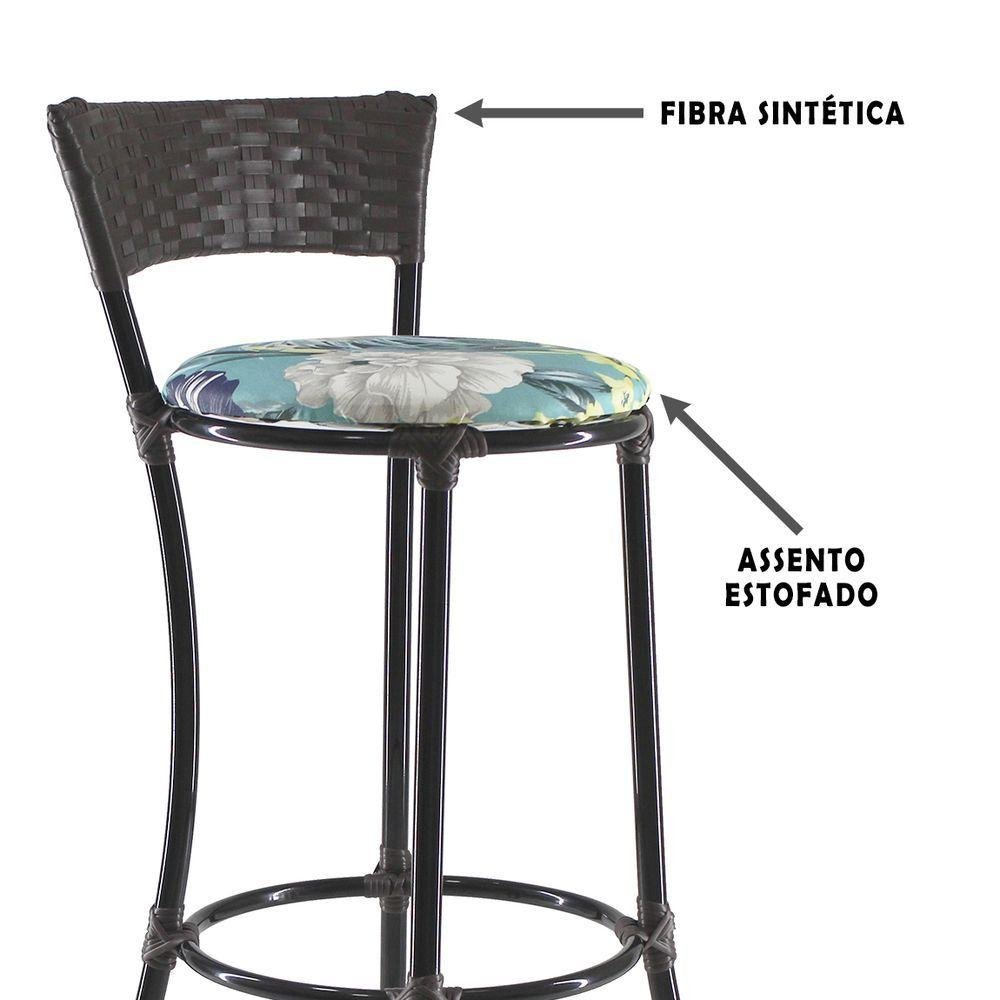 Kit Com 8 Banquetas Altas Forts Fibra Uv Bancada, área Goumert, Bar, Piscina, Balcão, Floral Azul - 2