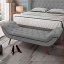 Ver imagem 3 de Kit Cabeceira Cama Box Casal 140 Cm Madrid com Puff Recamier Santorini Bouclê Cinza - Lyam Decor