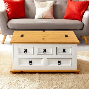 Mesa Centro Madeira 5 Gavetas Rústico Branco Idimex