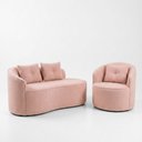 Ver imagem 2 de Kit de 01 Sofá Orgânico Curvo Feijão + 01 Poltrona Confortável Sala Estúdio Amore Bouclê Rosa - Mont