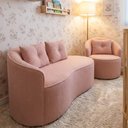 Ver imagem 1 de Kit de 01 Sofá Orgânico Curvo Feijão + 01 Poltrona Confortável Sala Estúdio Amore Bouclê Rosa - Mont