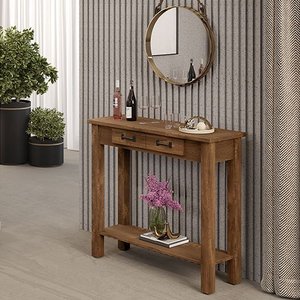 Aparador para Sala de Estar 100cm Rústico com Tampo em Madeira Maciça Imbuia