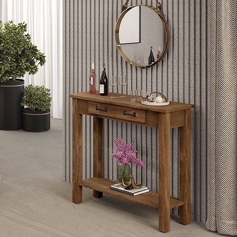 Aparador para Sala de Estar 100cm Rústico com Tampo em Madeira Maciça Imbuia