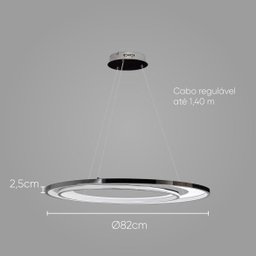 Pendente Loop Cromado e Branco LED 76W 3000K HM010CR Bella ST2542 - 2