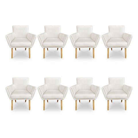 Kit 8 Poltronas Decorativa Leticia Suede Pés Palito Castanho - Pallazio