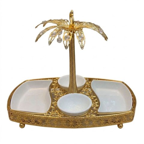 Petisqueira em Forma de Coqueiro Branco com Dourado para Sala de Jantar e Gourmet 45x40cm