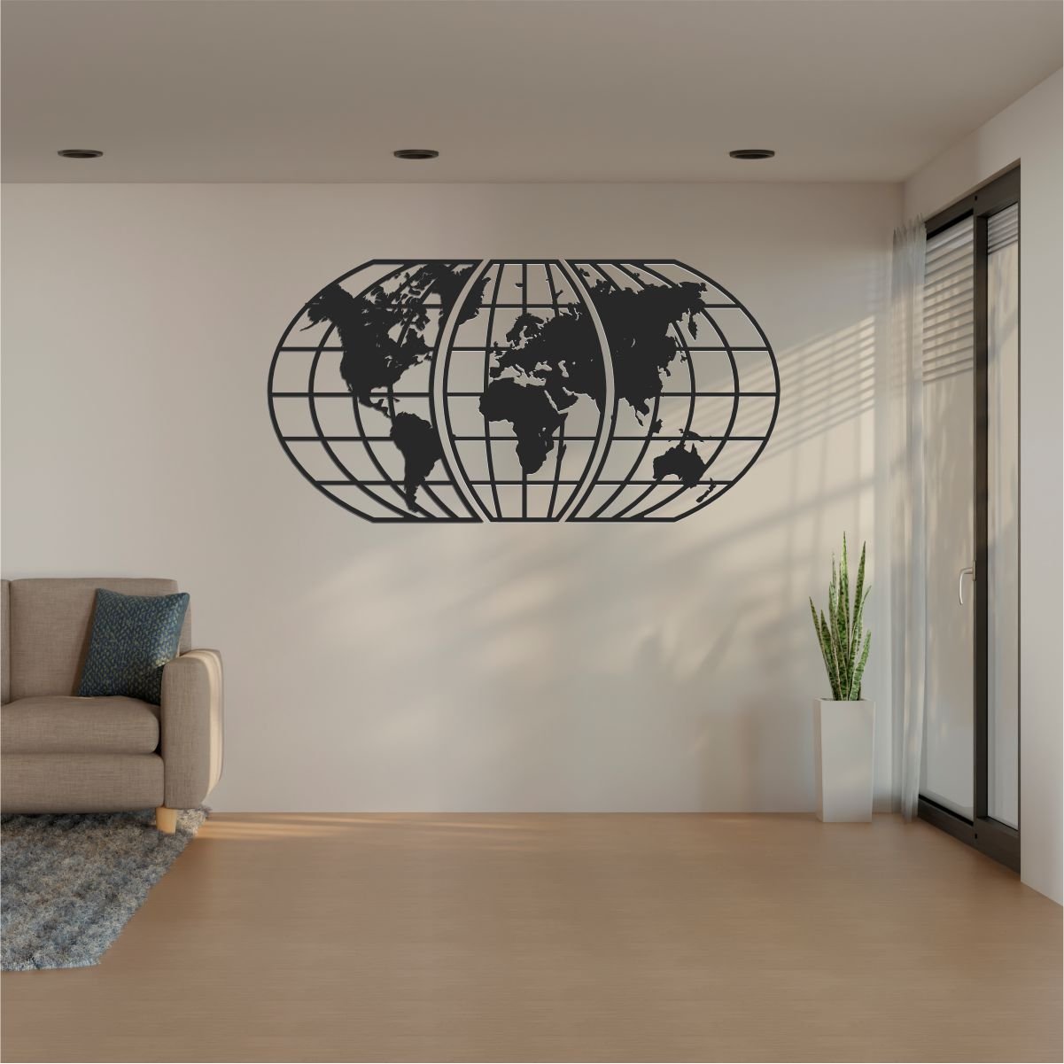 Quadro Decoração Vazado Mapa Mundi World Triplo Preto 100x51 - 2