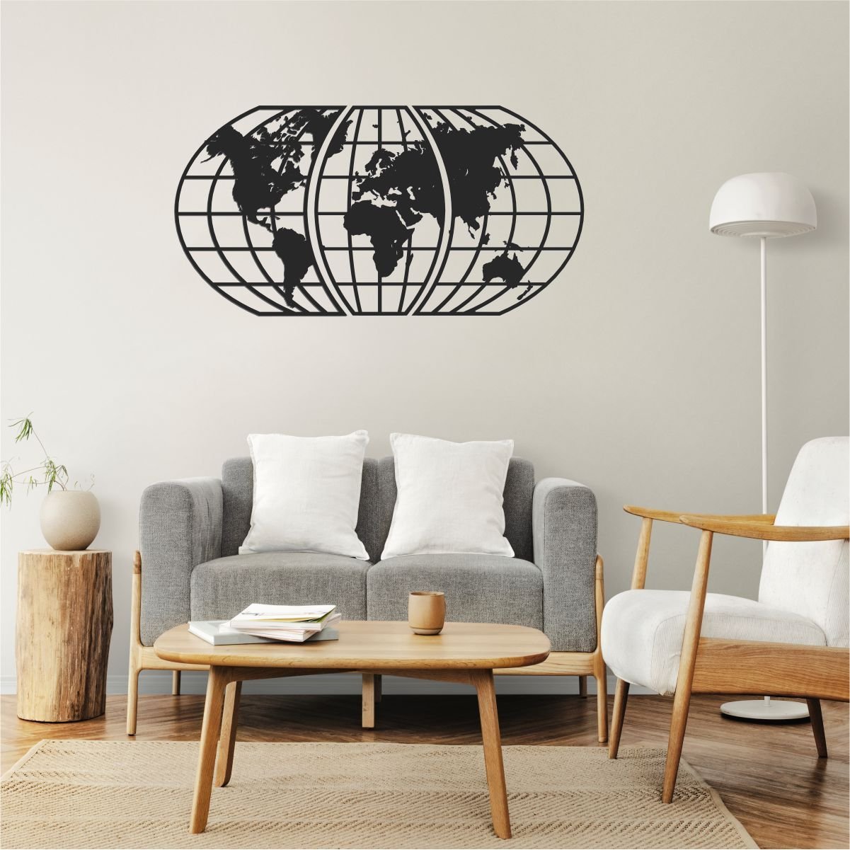 Quadro Decoração Vazado Mapa Mundi World Triplo Preto 100x51 - 3