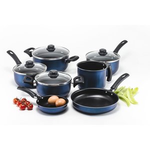 Kit de Panelas 7 Pecas Antiaderente Teflon Inoxidavel Cor Azul