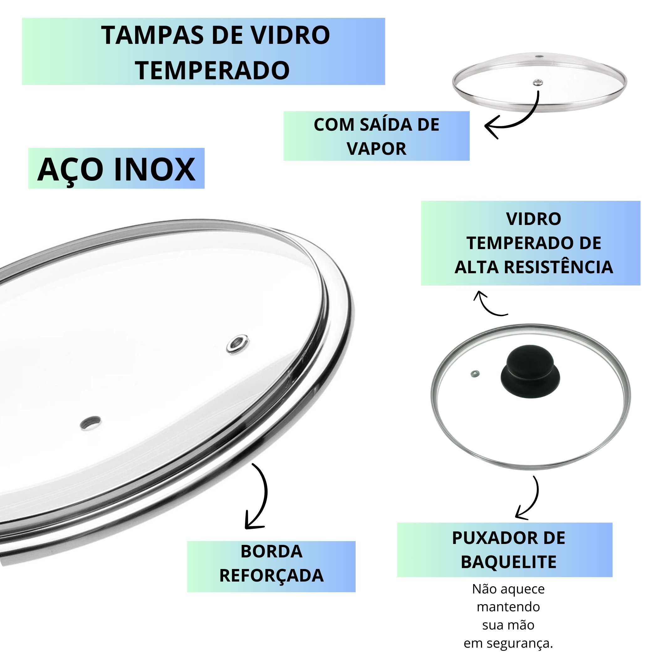 Kit de Panelas 7 Pecas Antiaderente Teflon Inoxidavel Cor Azul - 5