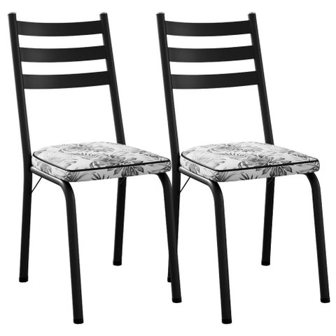 Kit 2 Cadeiras Tubular Europa 118 Preto Assento Floral Cinza Artef