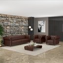 Ver imagem 1 de Conjunto Sala de Estar 1 Sofá Living 240cm e 2 Poltronas Stanford Chesterfield Pés Madeira Couro Mar