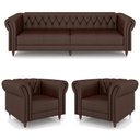 Ver imagem 2 de Conjunto Sala de Estar 1 Sofá Living 240cm e 2 Poltronas Stanford Chesterfield Pés Madeira Couro Mar