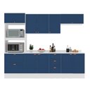 Ver imagem 3 de Cozinha Pérola com Tampo e Rodapé 5 Peças Torre Quente Aéreo 3 Portas Basculante Balcão 120 e de 80 Yescasa Azul/Branco