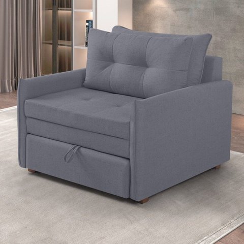 Sofá Cama Solteiro 95cm Linho Montreal Cinza Chumbo